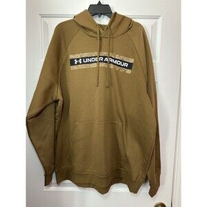 Size 2XL Under Armour Rival Fleece Camo Chest Stripe Hoodie 1386595 Brown Men